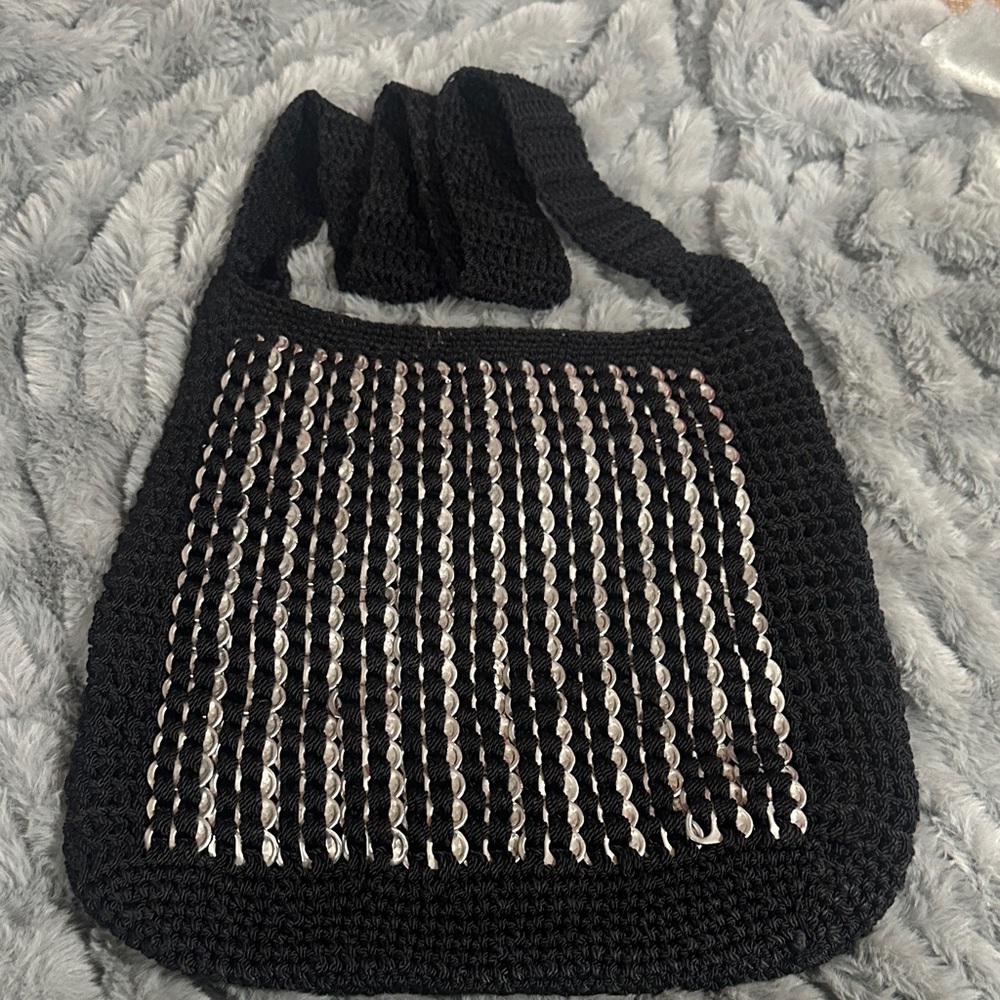 Black and White Crochet Shoulder Bag soda can tops